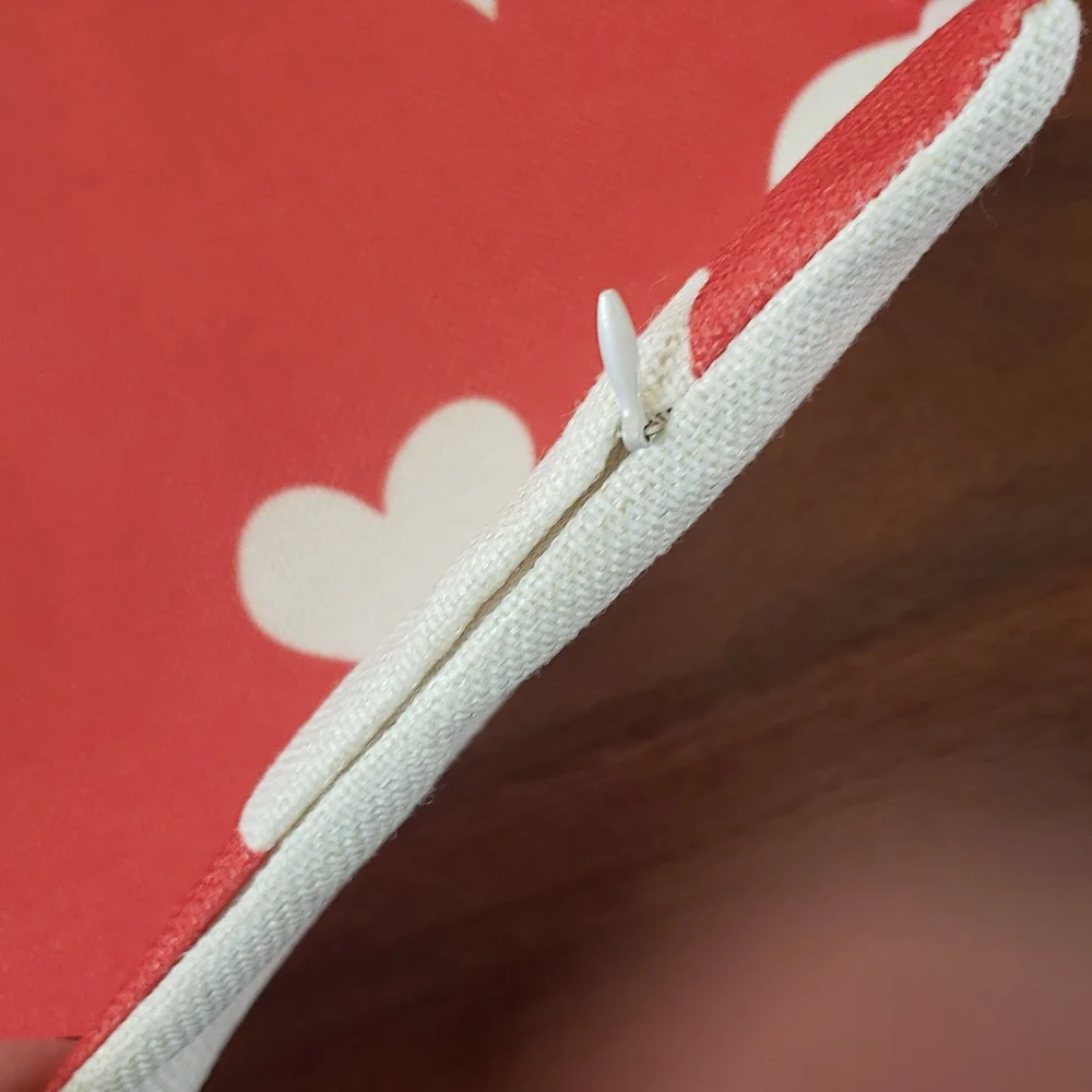 Valentine's Day Pillow Cover 18x18 Red White Hearts Rustic Linen Accent
